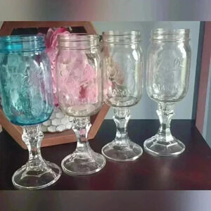 Redneck Ball Mason Jar Wine Glass on Stem 500  ml 1 Blue 3 Clear
